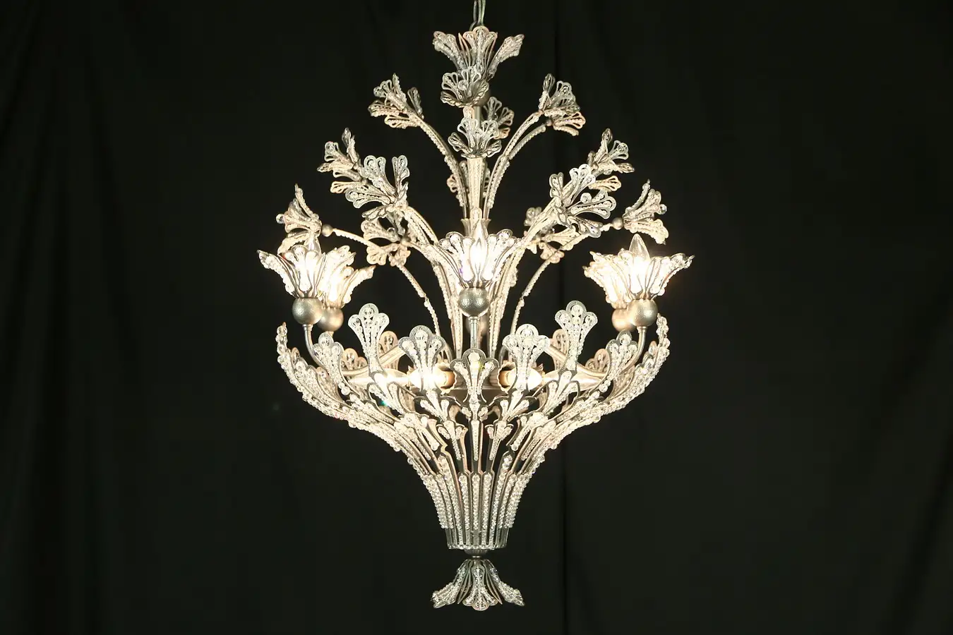 Main image of Pewter Vintage 12 Light Chandelier, Lucite Jeweled Prisms