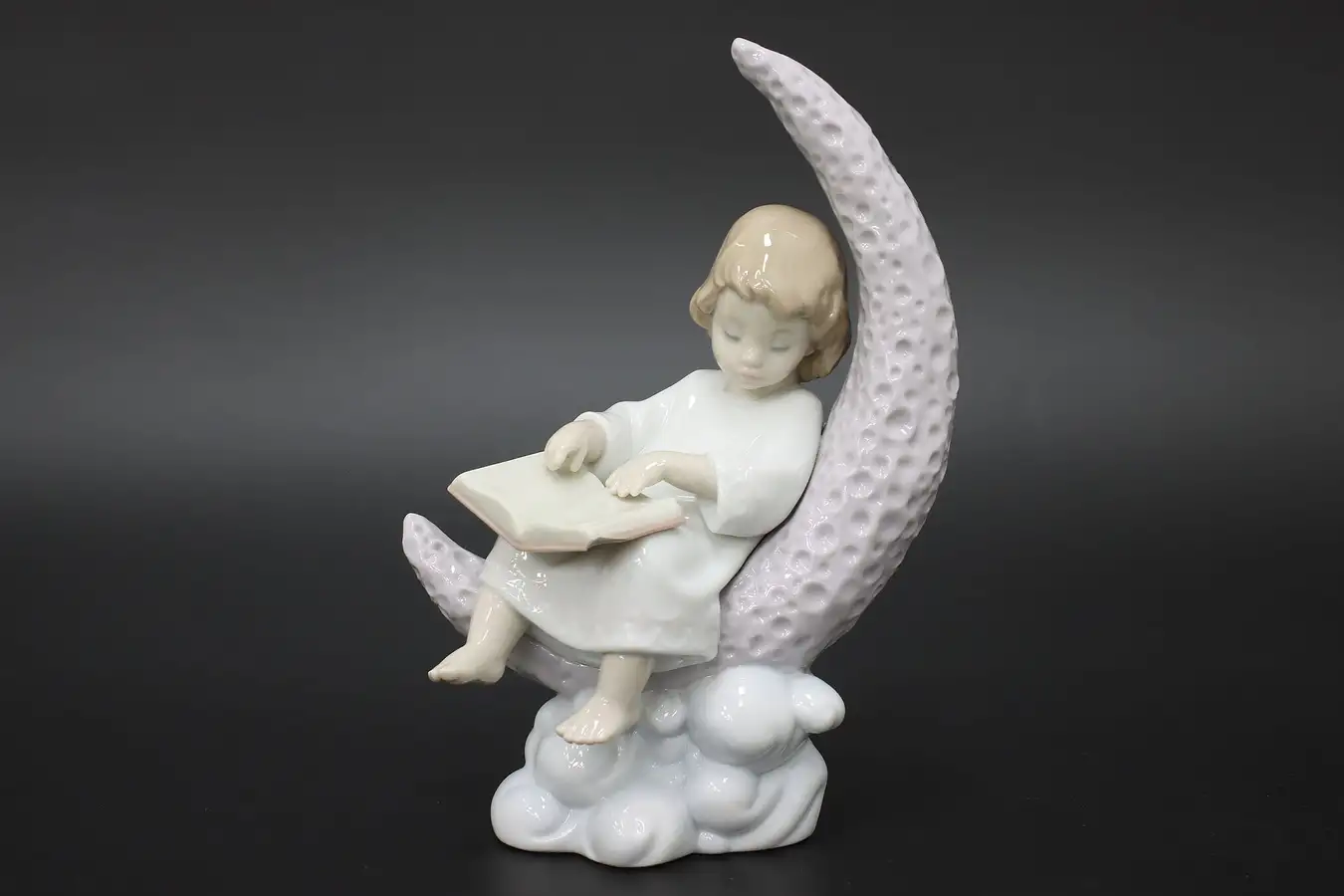 Main image of Spanish Vintage Glazed Porcelain Child on Moon Statue Lladro