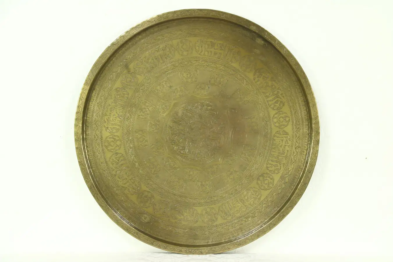 Main image of Brass Hand Engraved Mid East Antique Banquet Tray, Arabic Script