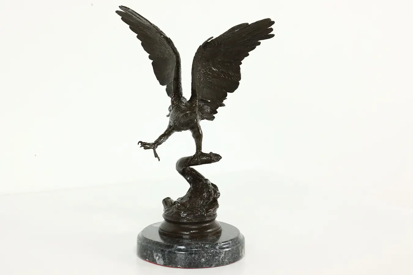Main image of Eagle Landing Statue Bronze Vintage Sculpture on Marble Base, 1992 Folori