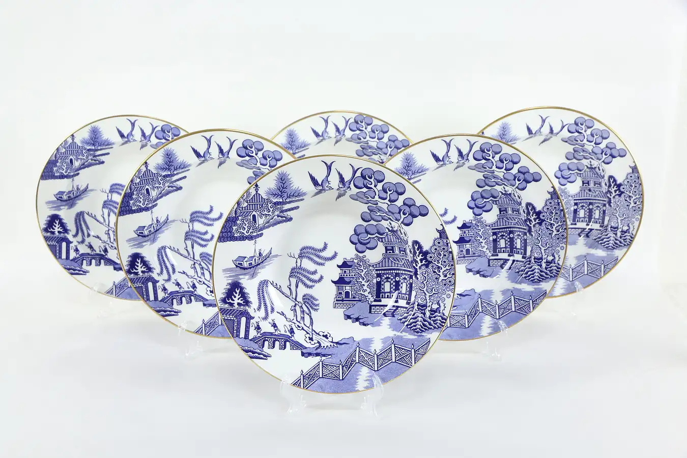 Main image of Set of 6 Coalport Blue Willow 8" Soup Plates or Bowls