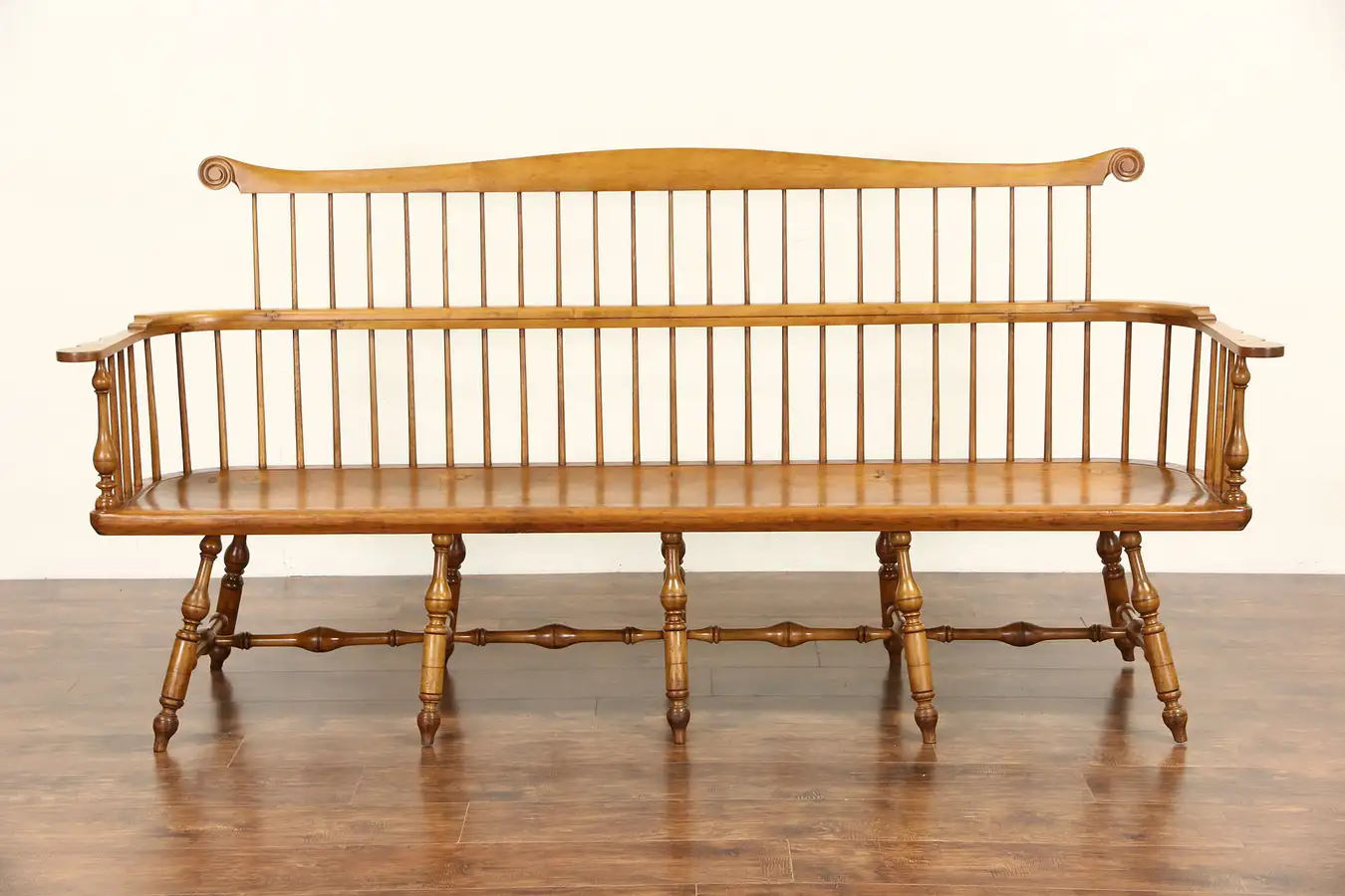 Main image of Country Pine 1850's Antique Windsor Comb Back 87" Hall or Deacon Bench