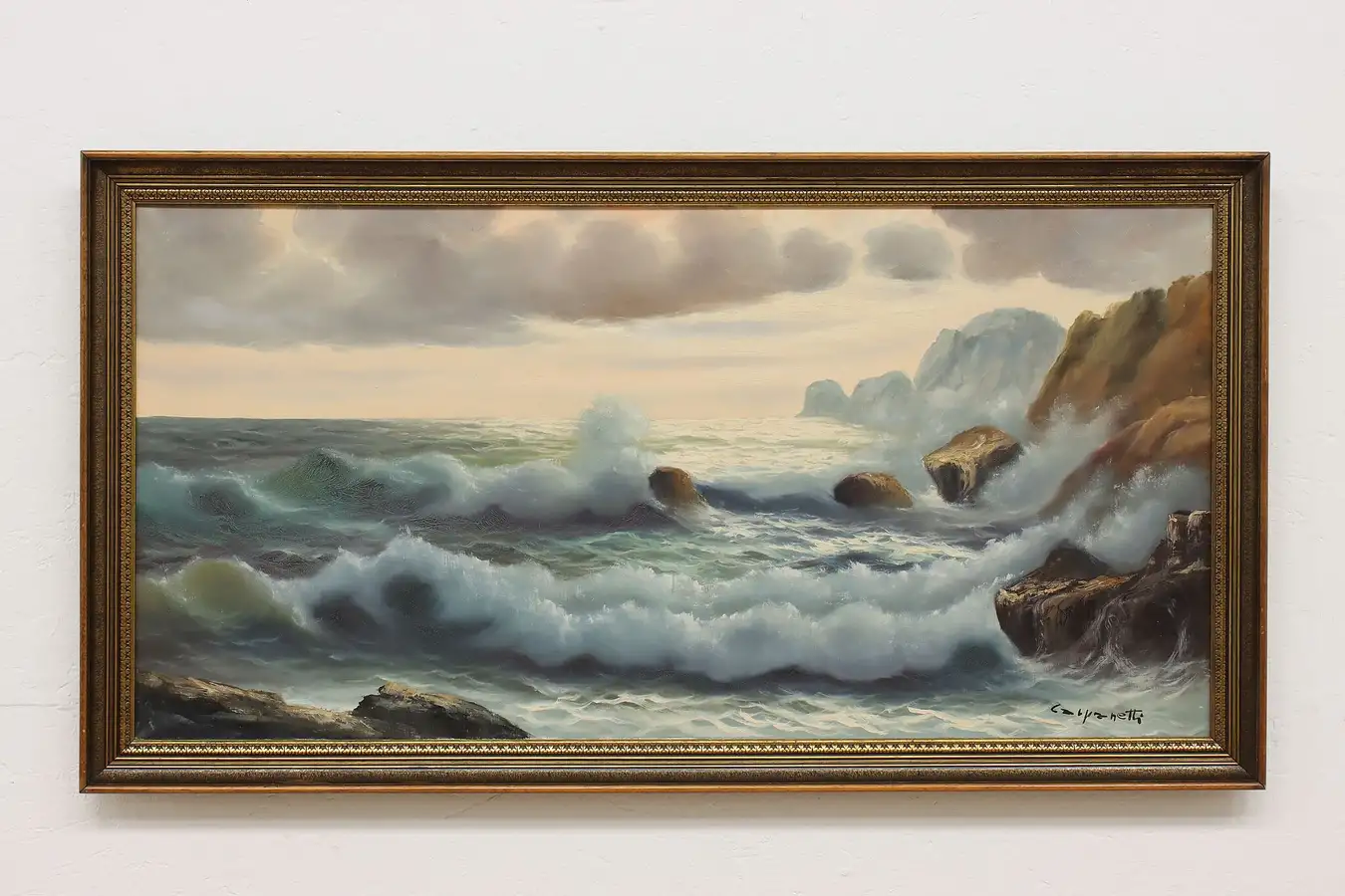 Main image of Rugged Coast Antique Original Oil Painting Carpenetti 52"