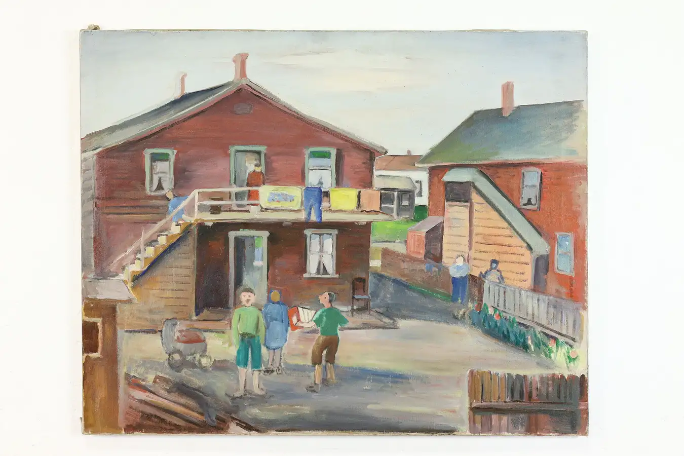Main image of "Back Yards" Vintage Unframed Original Oil Painting, Grumieaux 30"
