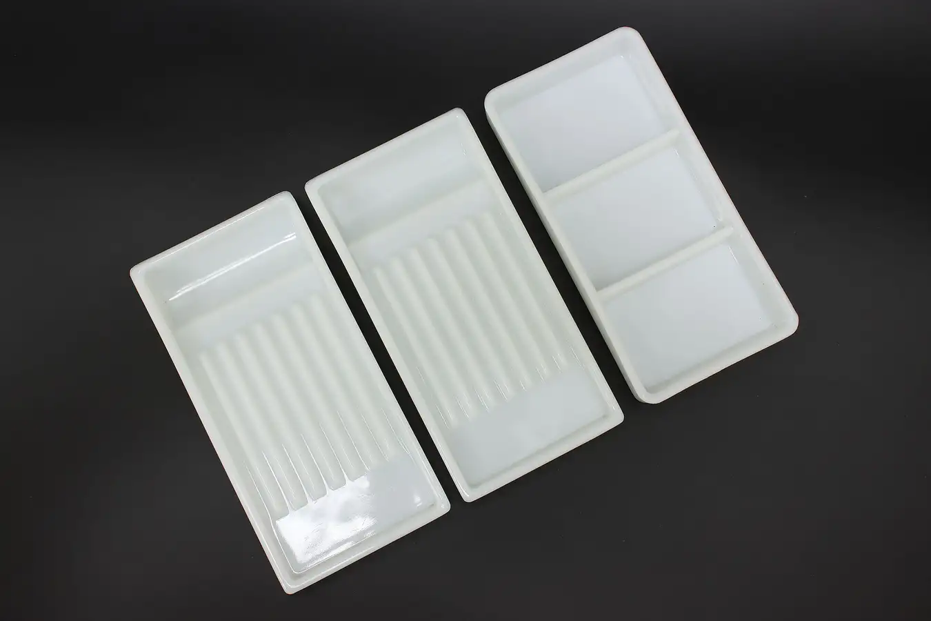 Main image of Set of 3 Antique Milk Glass Dental Artist Trays, Two Rivers