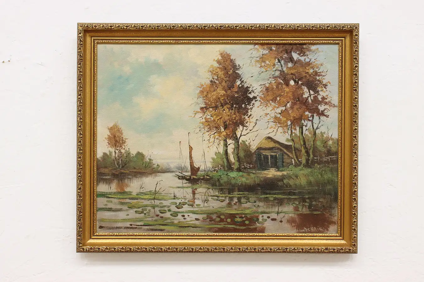 Main image of Fishing Cottage Vintage Original Oil Painting, Devries 22.5"