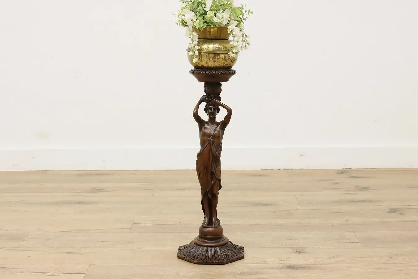 Main image of Italian Antique Carved Walnut Sculpture Pedestal Plant Stand