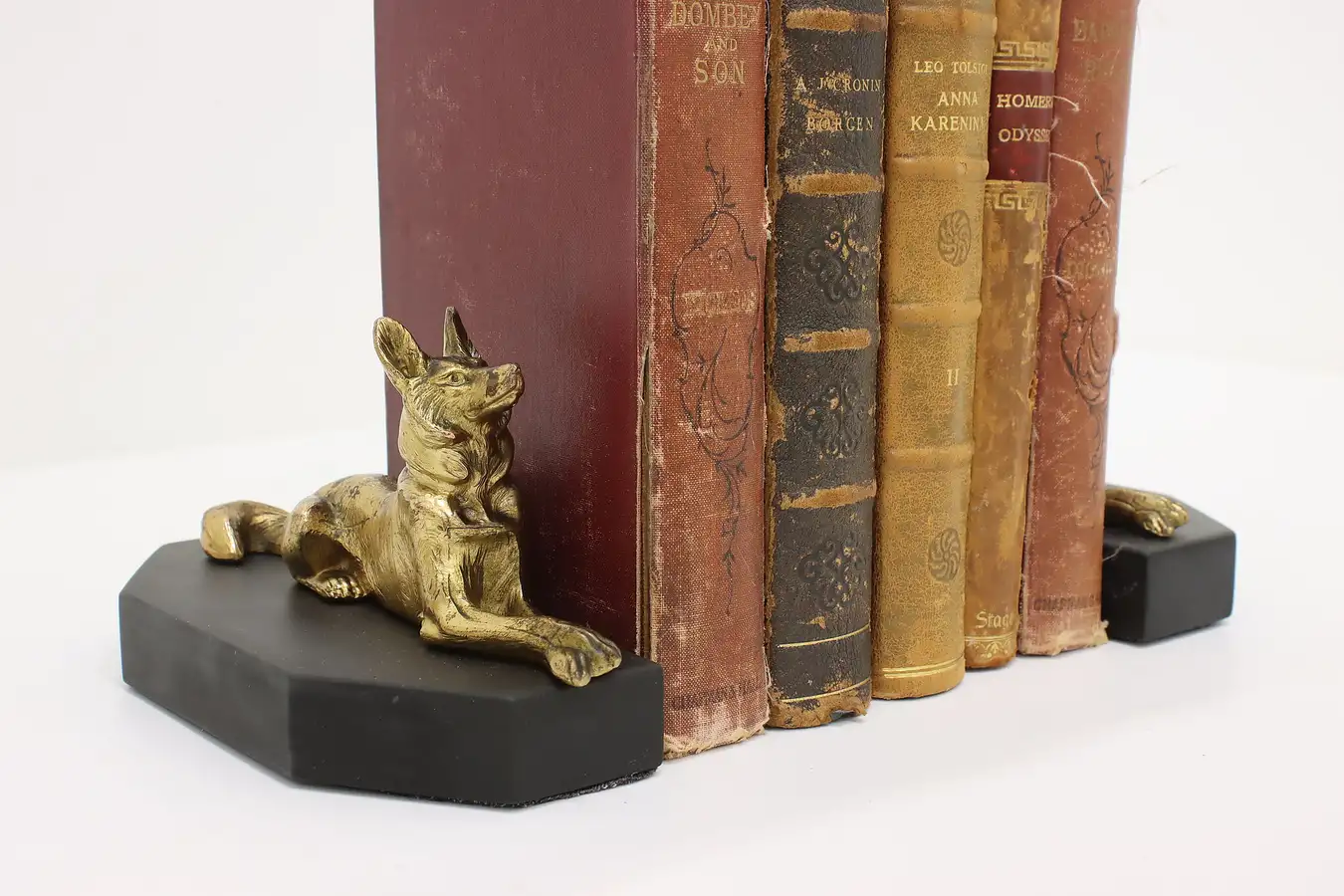 Main image of Pair of Brass Shepherd Dog Sculptures or Bookends Czech