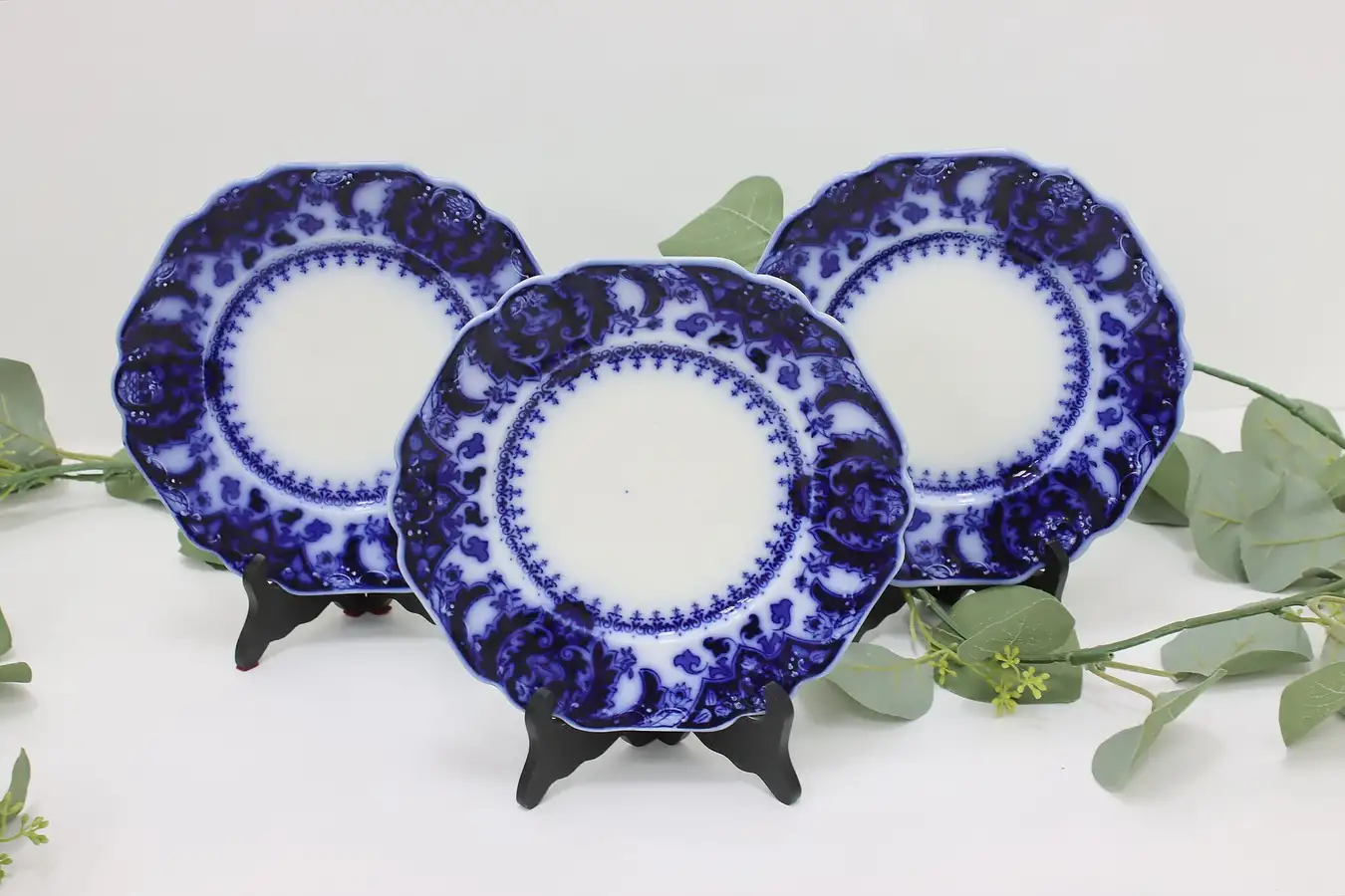 Main image of Set of 3 Victorian Antique Flow Blue Salad Plates, Johnson
