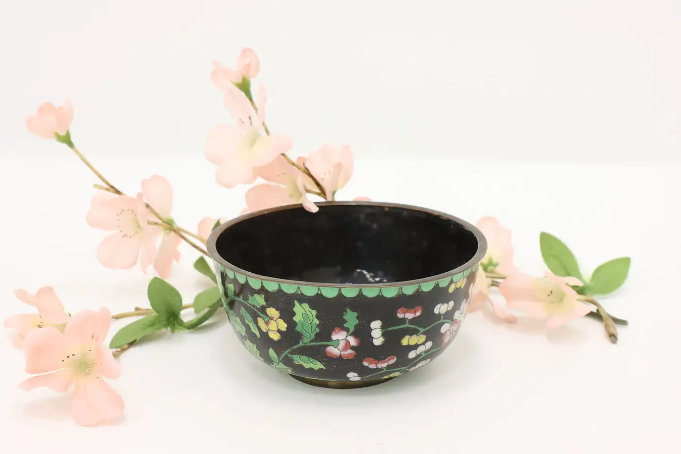 Main image of Chinese Cloisonne Vintage Inlaid Enamel Bowl, Flowers
