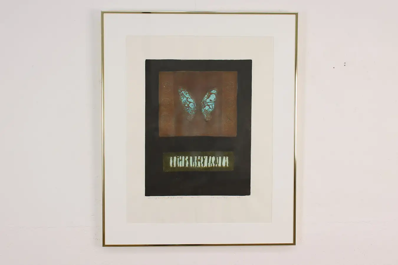 Main image of Blue Morpho Butterfly Vintage Artwork Signed 31"