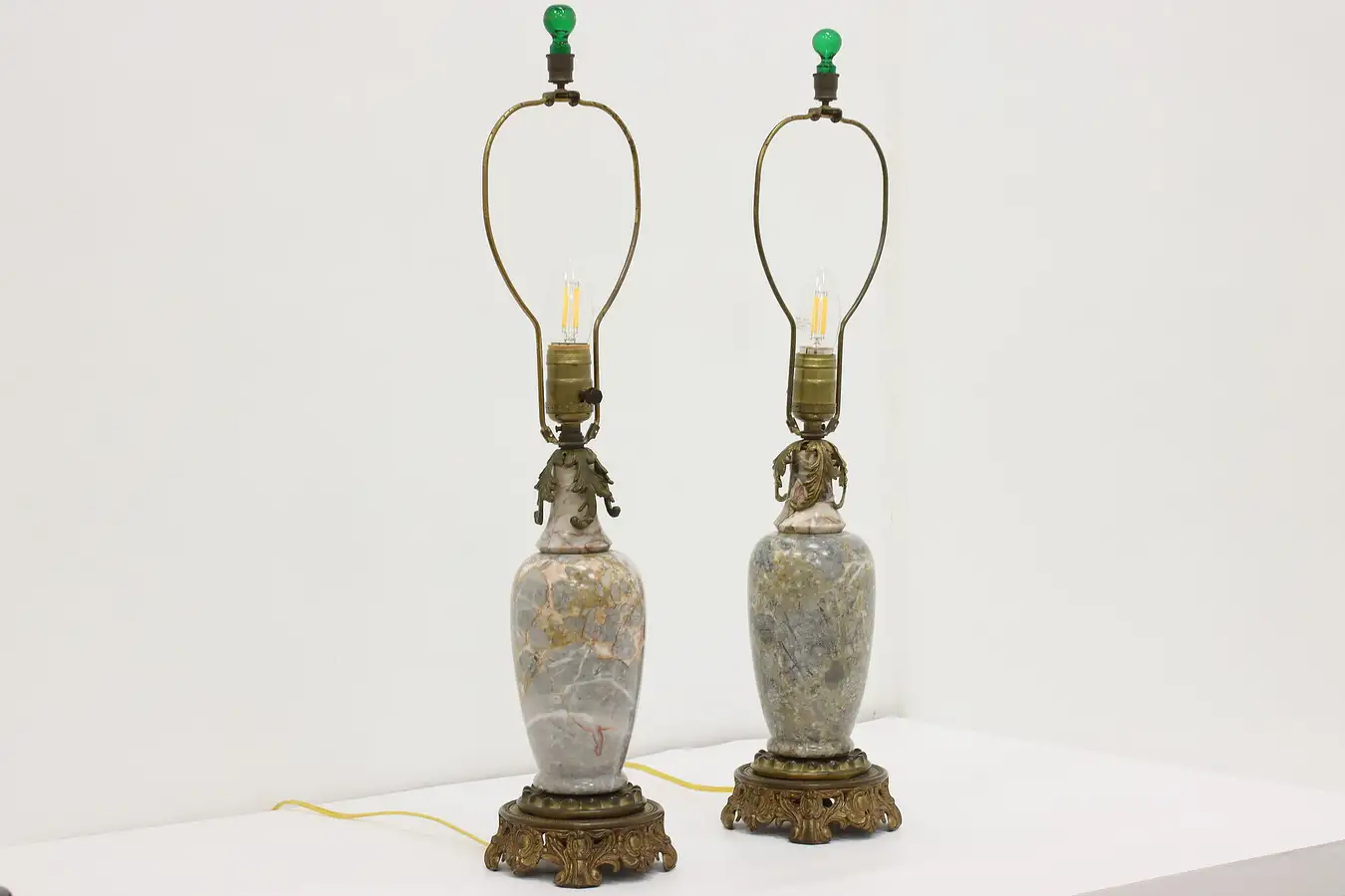 Main image of Pair of French Design Antique Marble & Brass Desk Lamps