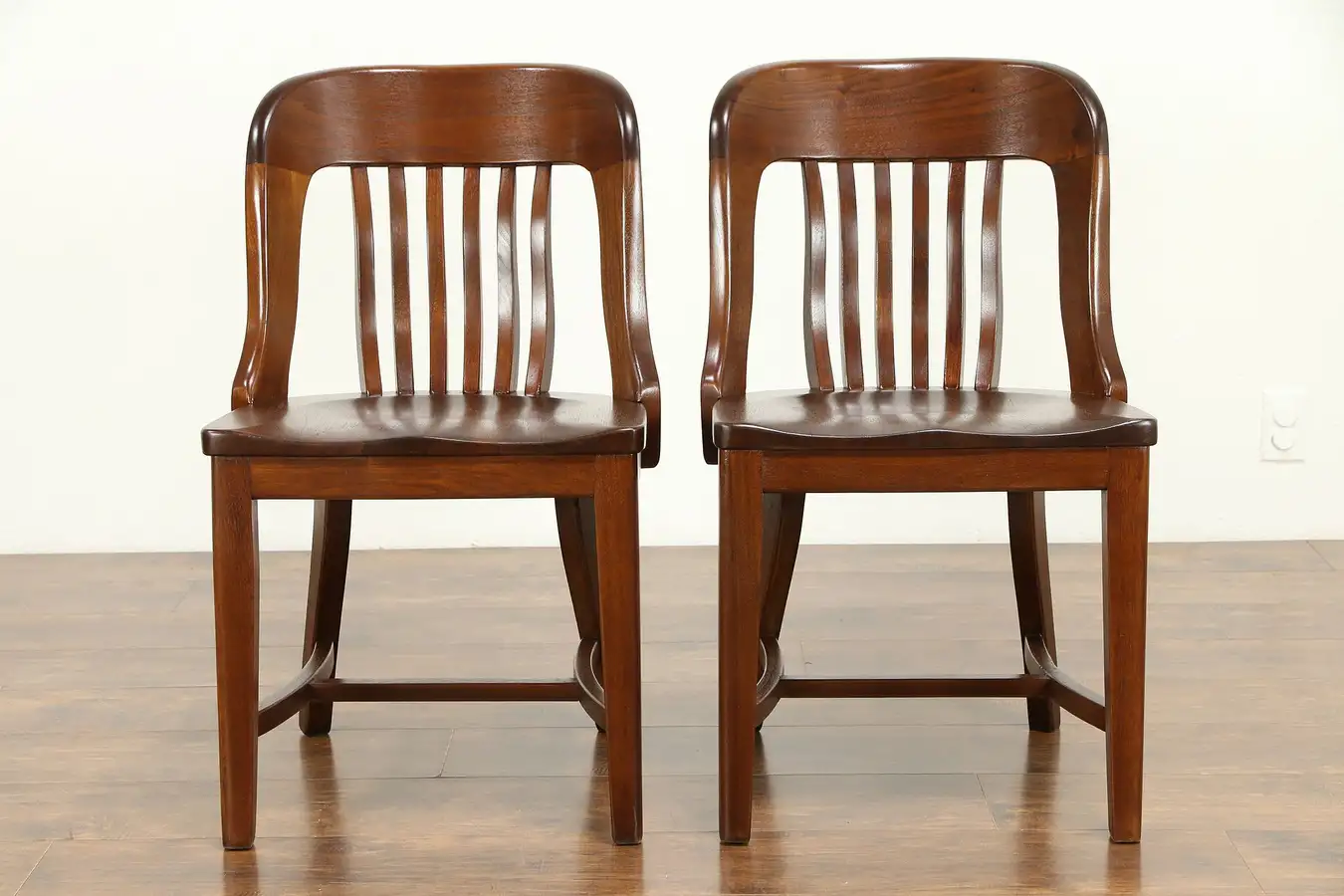 Main image of Pair of Walnut Antique Banker, Desk, Library or Office Chairs