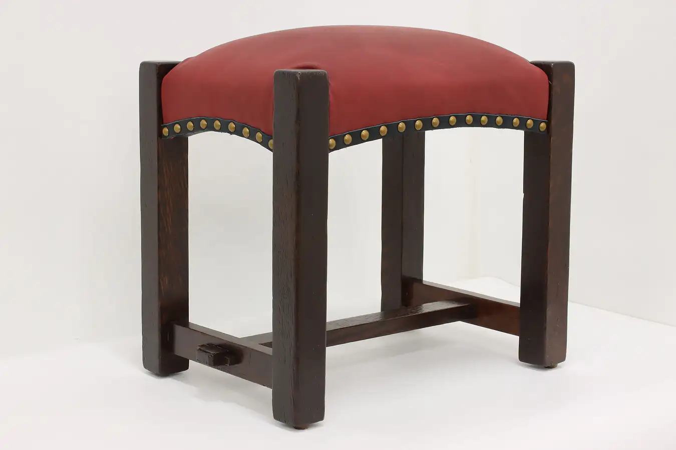 Main image of Arts & Crafts Mission Oak Antique Leather Footstool Bench