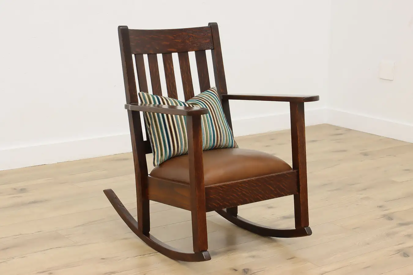 Main image of Arts & Crafts Mission Oak Antique Rocking Chair, New Leather