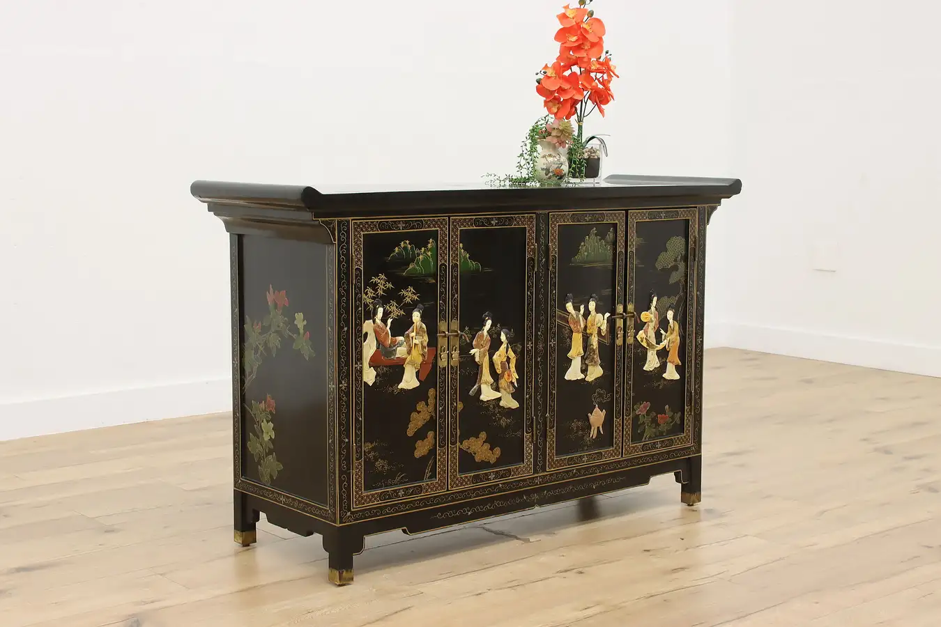 Main image of Chinese Vintage Jade & Lacquer Console Sideboard TV Console