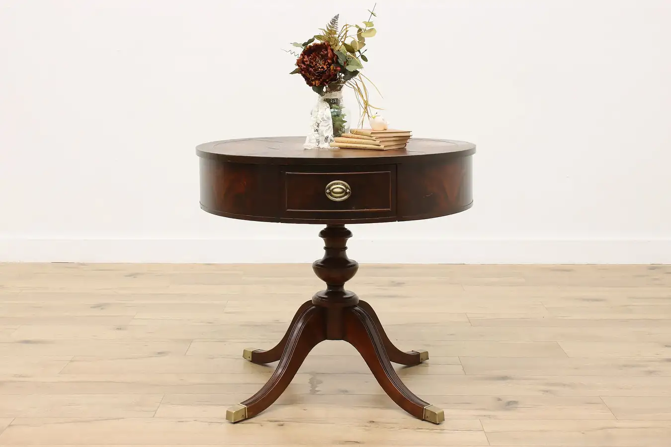 Main image of Georgian Vintage Mahogany Drum Lamp, Entry or Hall Table