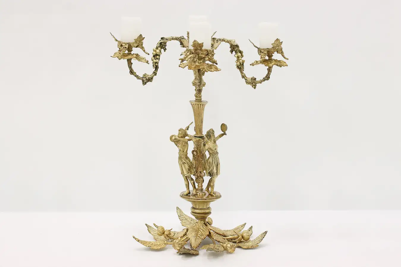 Main image of Renaissance Antique Cast Bronze Candelabra, Dancers, Cherubs, Grapevines