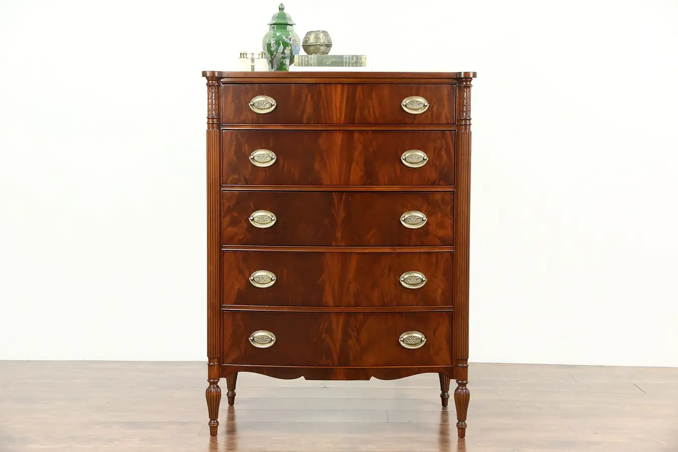 Main image of Tall Chest or 1950 Vintage Mahogany Sheraton Highboy, Signed Northern
