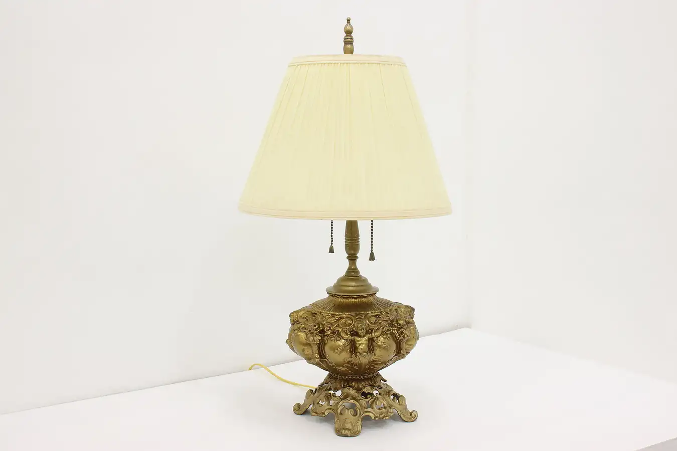 Main image of French Design Antique Brass Table or Desk Lamp, Cherubs