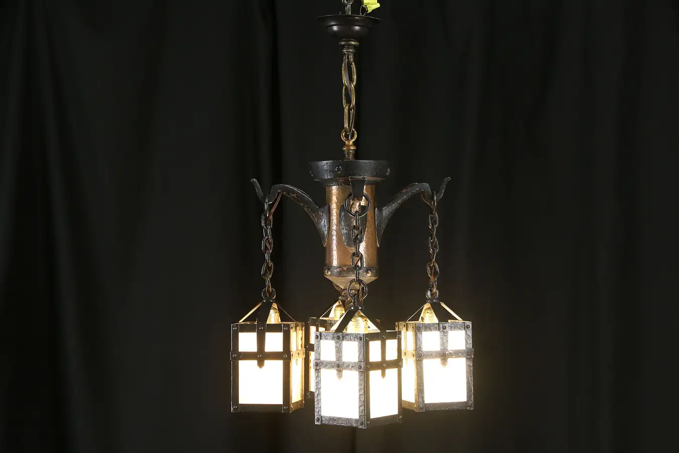 Main image of Arts & Crafts Copper, Iron, Stained Glass Antique Craftsman Chandelier