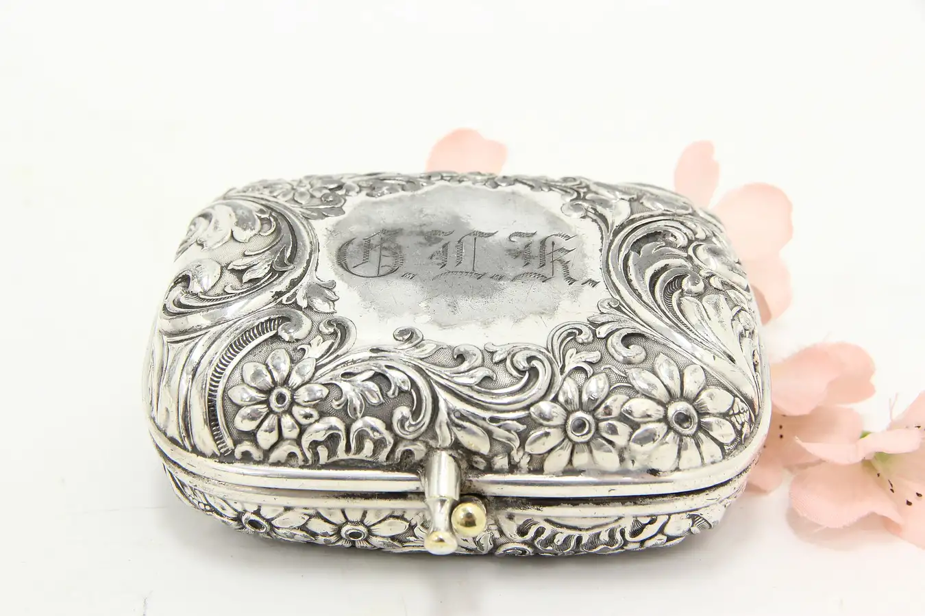 Main image of Victorian Silverplate Antique Engraved Jewelry Trinket Case