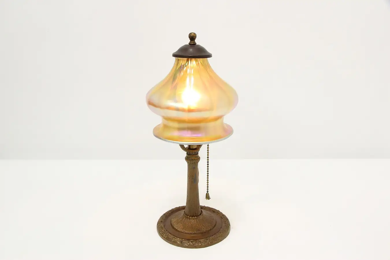 Main image of Gilt Iron Antique Boudoir or Desk Lamp, Art Glass Shade