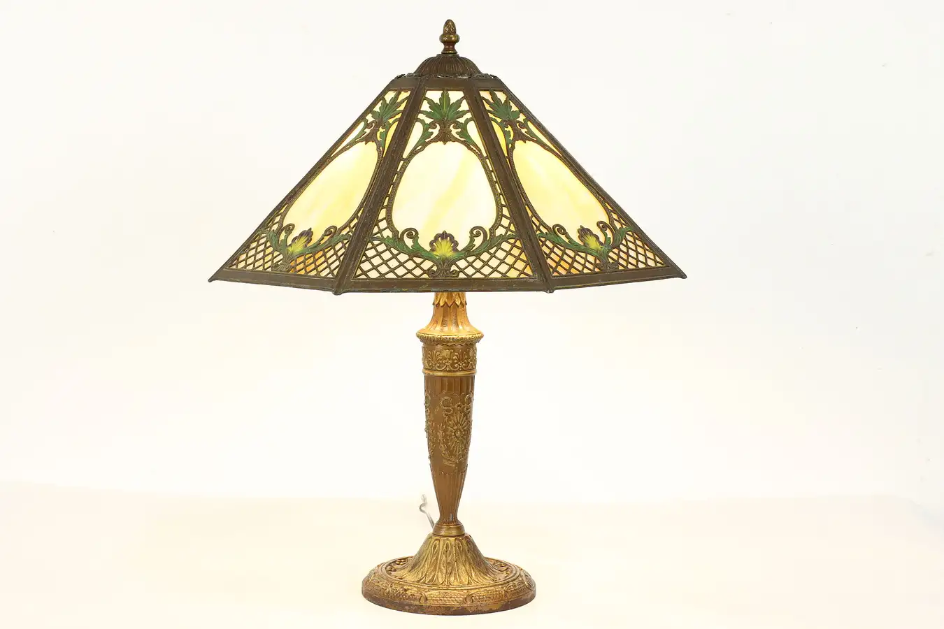 Main image of Panel Shade Stained Glass Antique Table or Desk Lamp, Salem Brothers