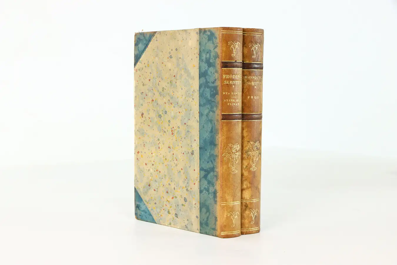 Main image of Set of 2 Gold Tooled Swedish Leather Bound Books, Froding Skrifter