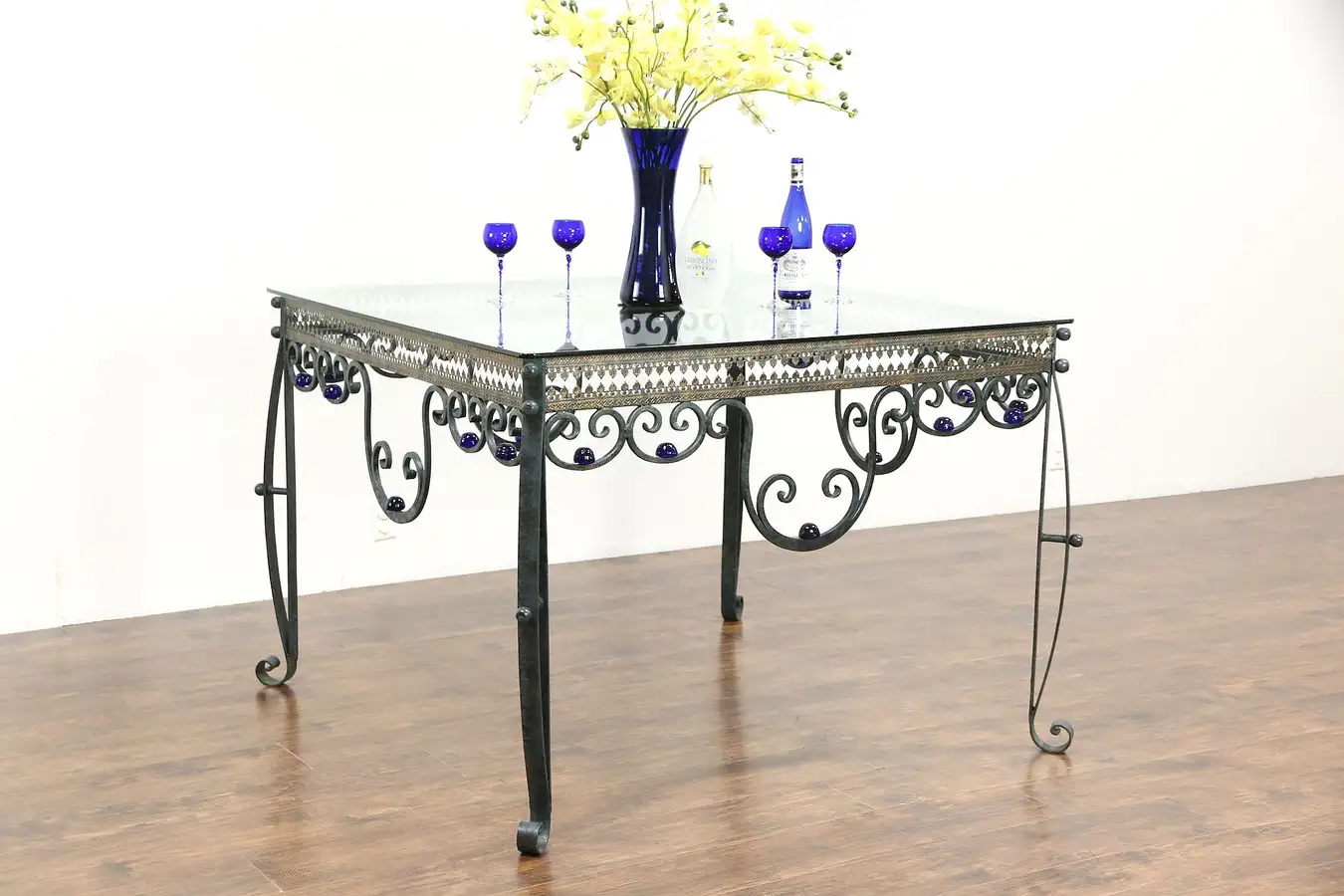 Main image of Wrought Iron Verdigris Display or Wine & Cheese Tasting Table, Glass Balls