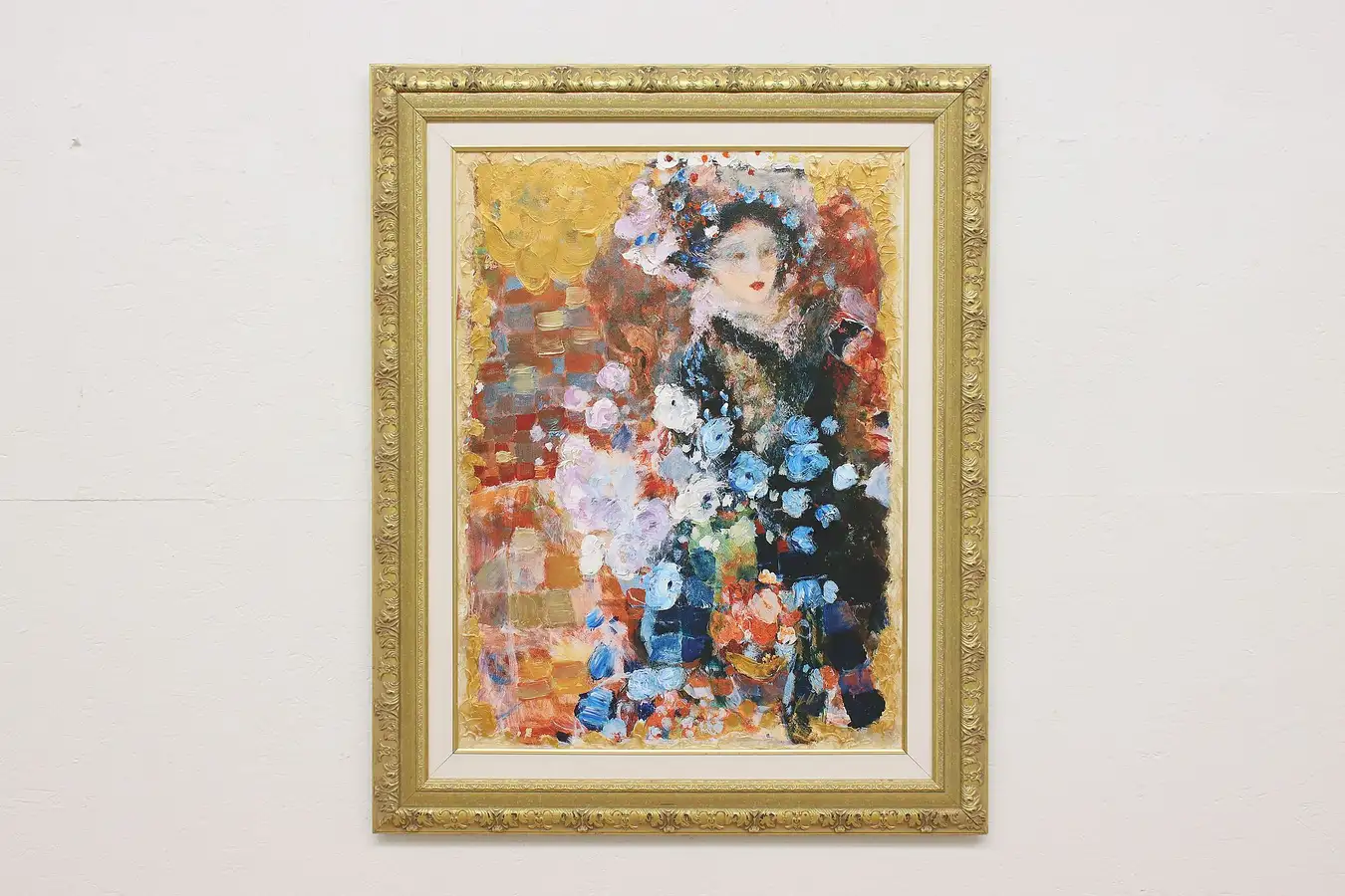 Main image of Flower Woman Vintage Original Oil Painting 46"