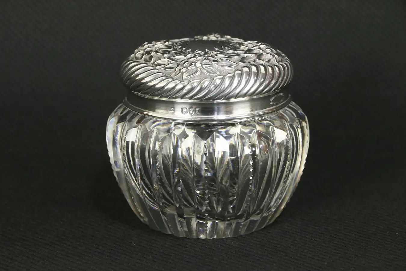 Main image of Victorian Antique Crystal Boudoir Jar, Sterling Silver, Mappin of London