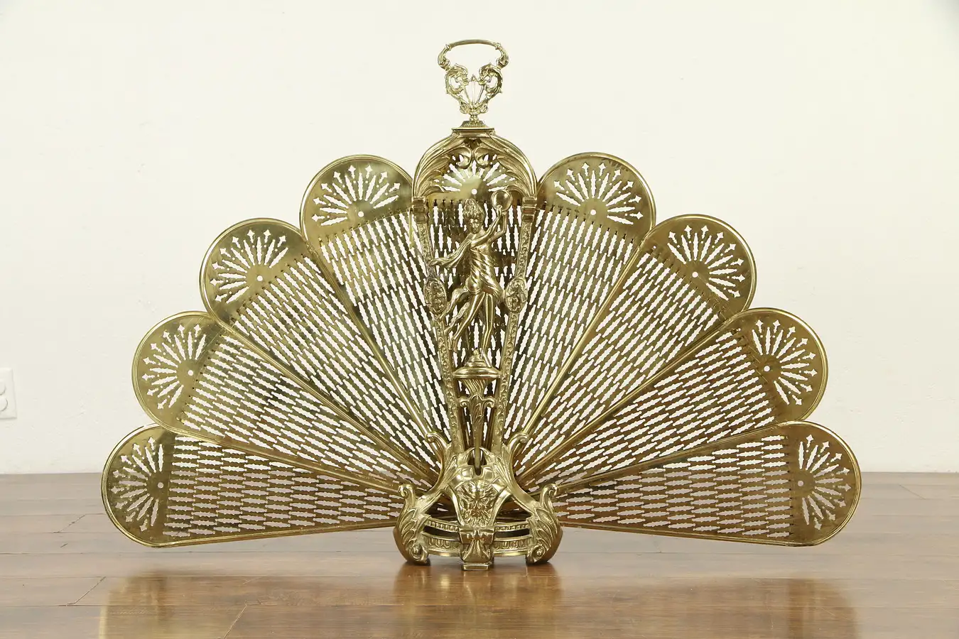 Main image of Peacock Fan & Dancer Brass Vintage Folding Fireplace Screen