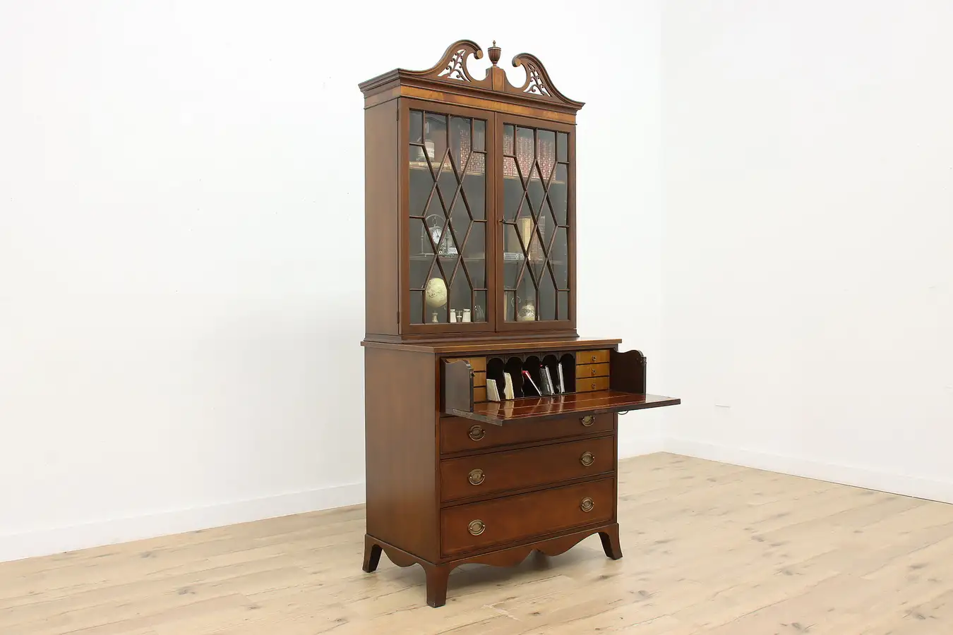 Main image of Georgian Vintage Mahogany Butler Secretary Desk & Bookcase