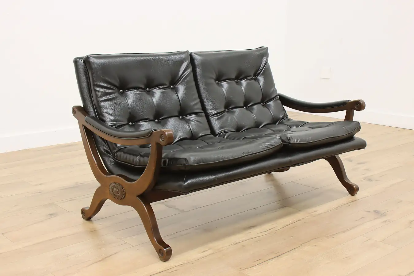 Main image of Midcentury Modern Vintage Beech & Black Vinyl Loveseat