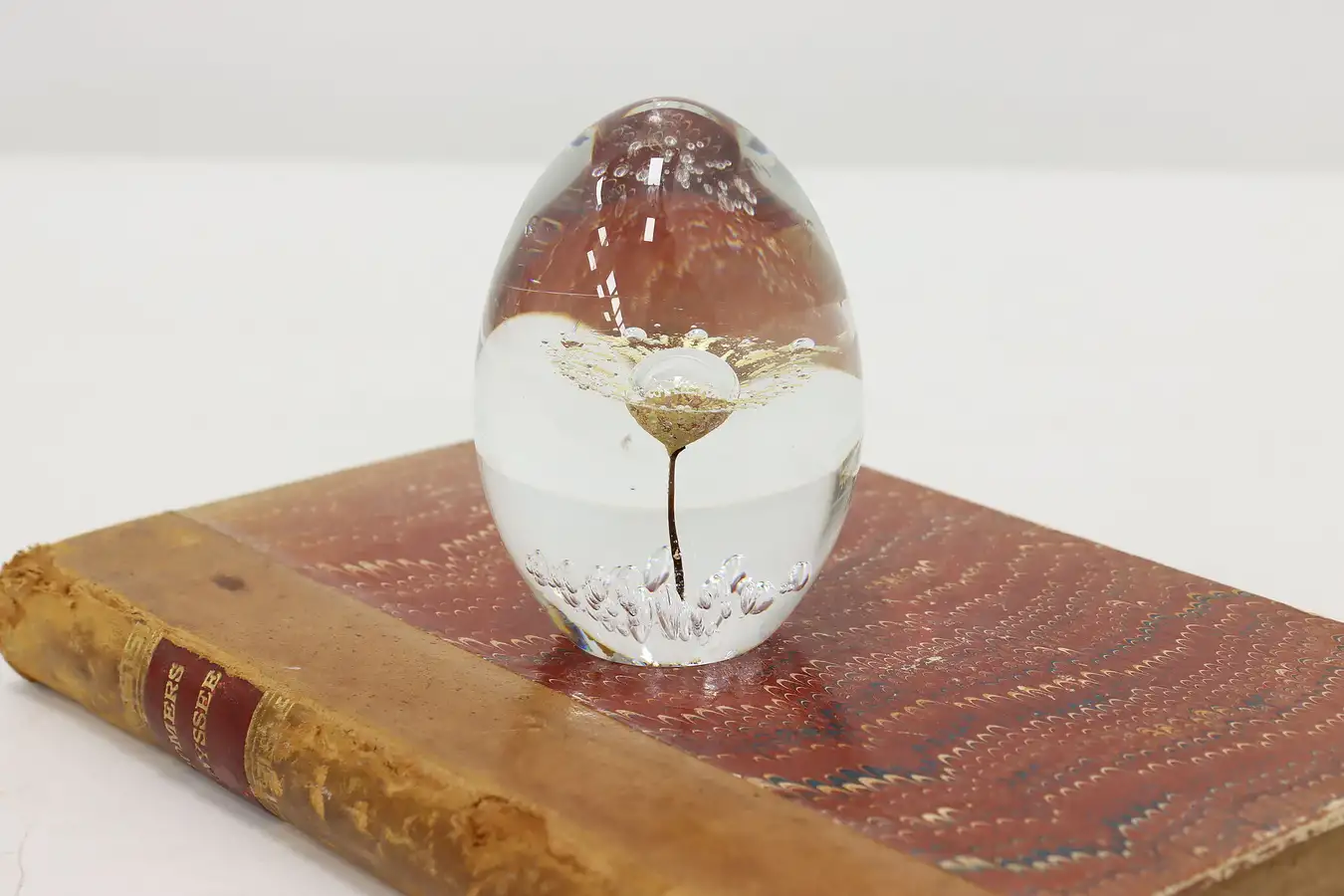 Main image of French Art Glass Vintage Gold Flower Paperweight, Daum