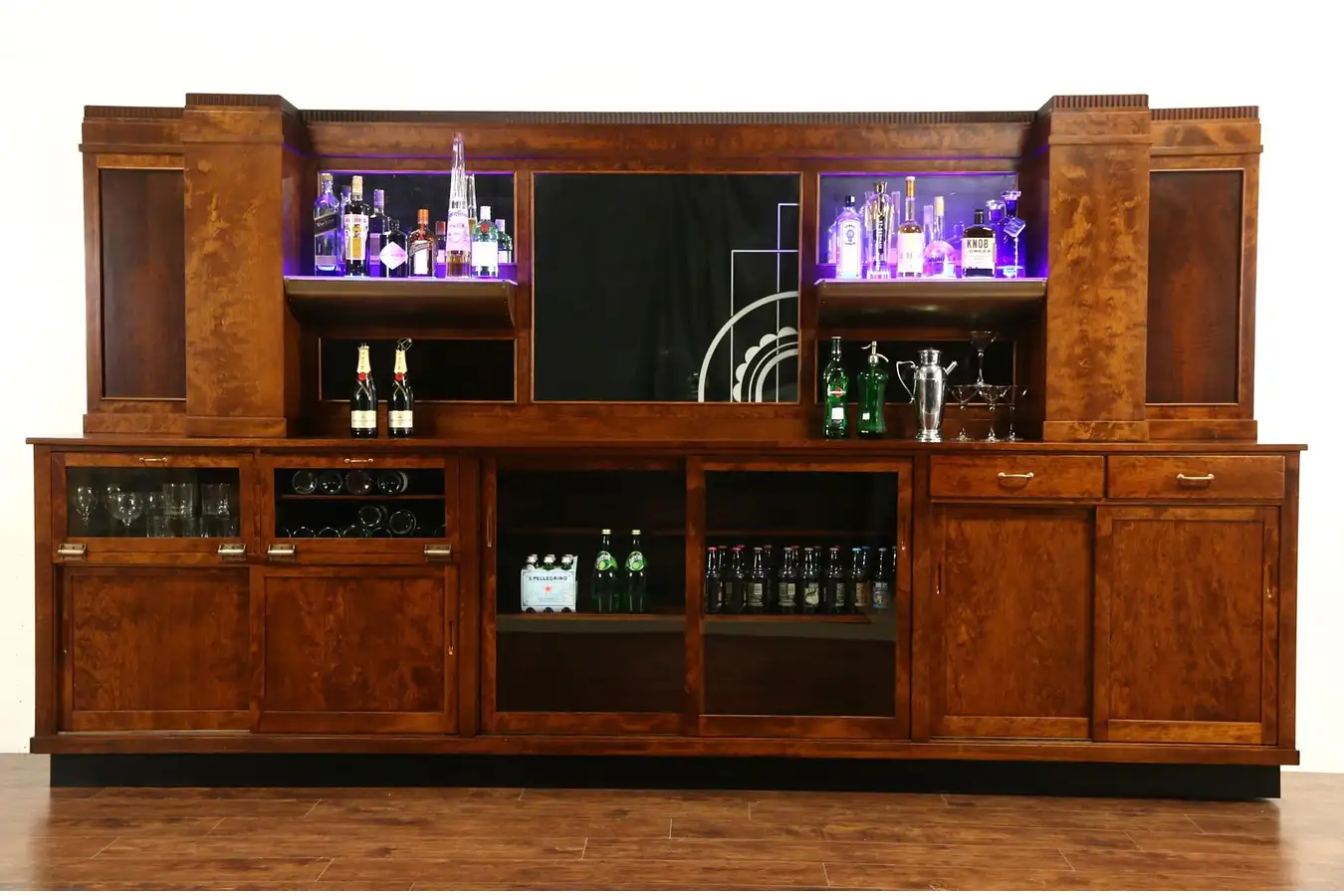 Main image of Art Deco 1930's Vintage Back Bar, Lights, Etched Mirror, Original Hardware