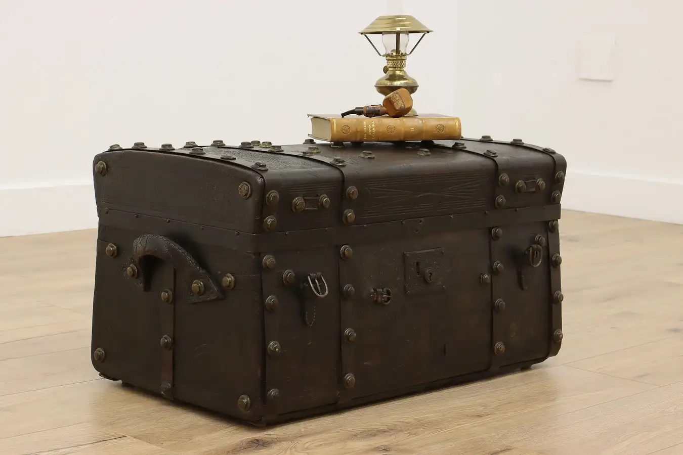 Main image of Leatherbound Antique Stage Coach or Steamer Trunk Millspaugh