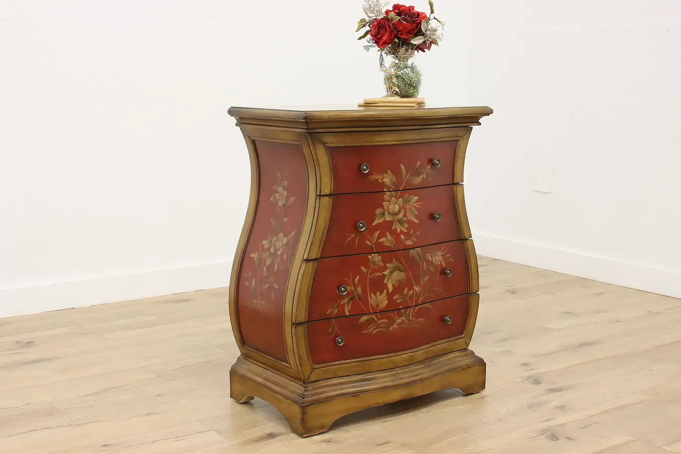 Main image of Italian Provincial Bombe Dresser Chest Hand Painted Flowers