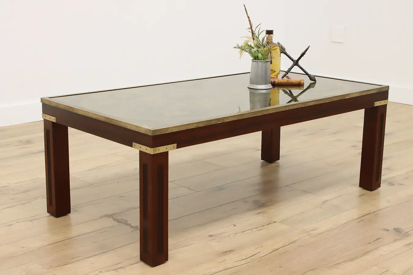 Main image of Campaign Design Vintage World Map Coffee Table, Glass Top