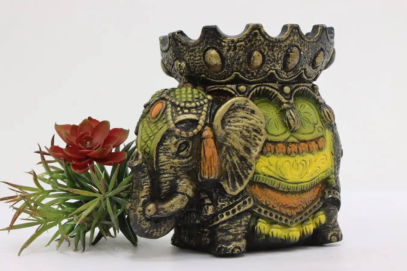 Main image of Hand Painted Elephant Sculpture Vintage Candy or Key Dish