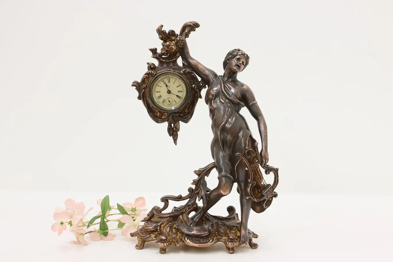 Main image of Victorian Antique Bronze Finish Musical Woman Clock, Ansonia