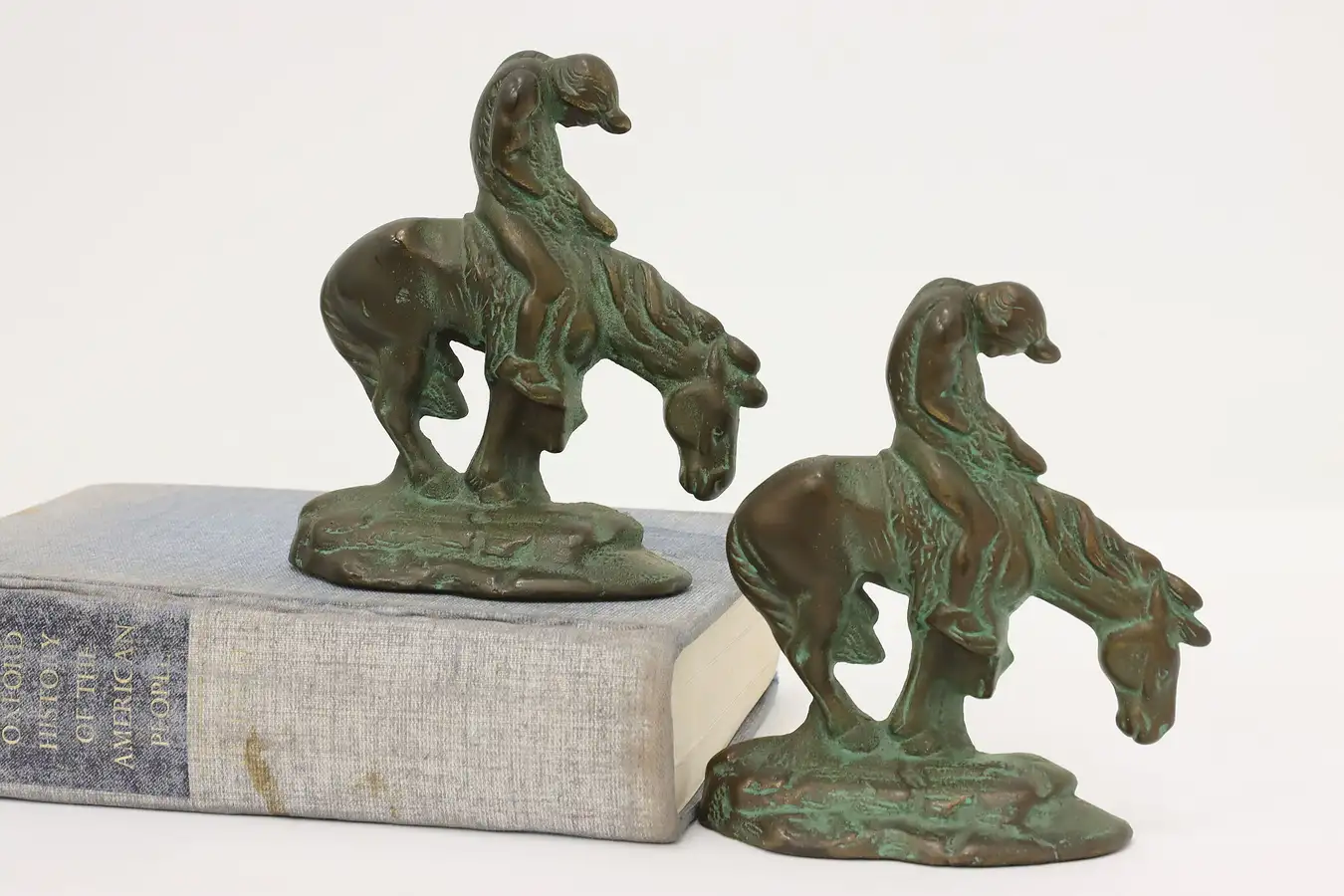 Main image of Pair of Antique End of the Trail Verdigris Bookends