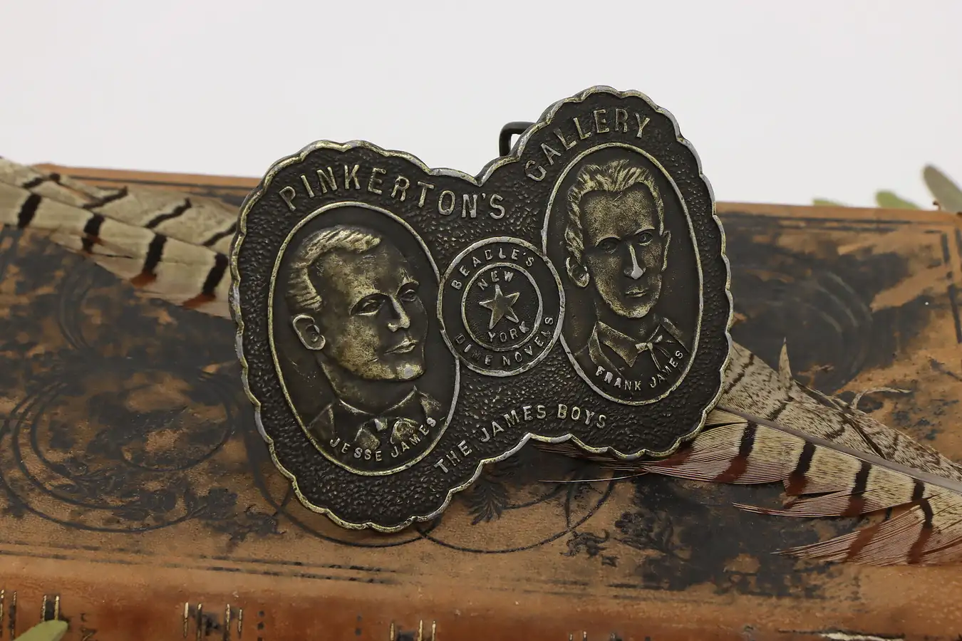 Main image of Pinkertons Vintage Brass Belt Buckle, Jesse James