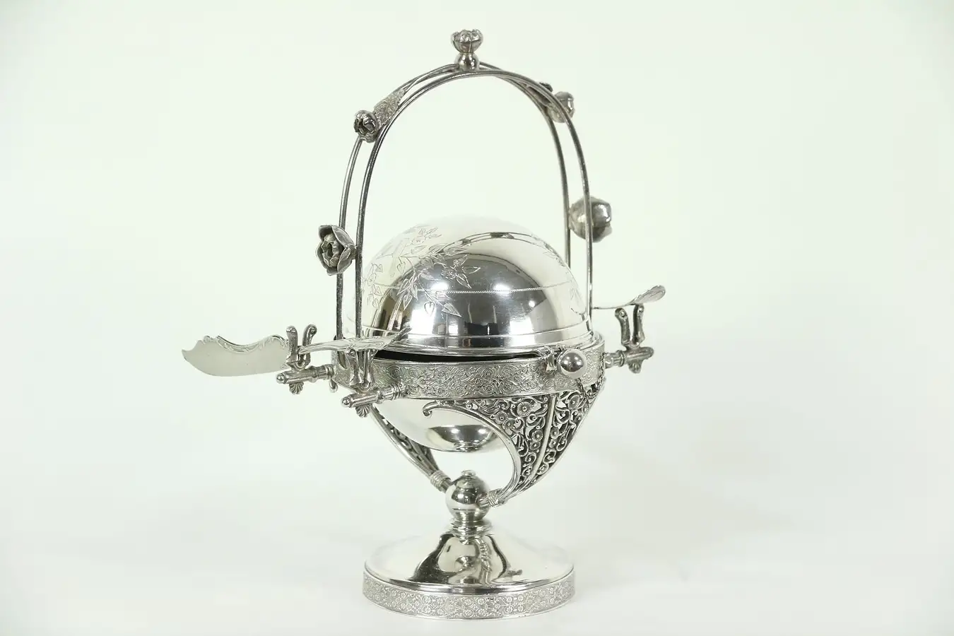 Main image of Victorian Antique Silverplate Butter Dome, Bird Motif, Meriden