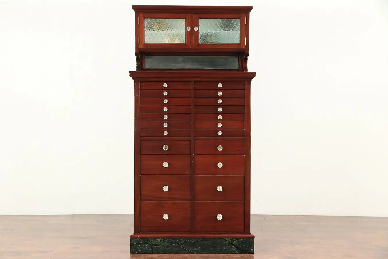 Main image of Dental, Jewelry, Collector Cabinet, Mahogany 1927 Dentist Antique, Signed