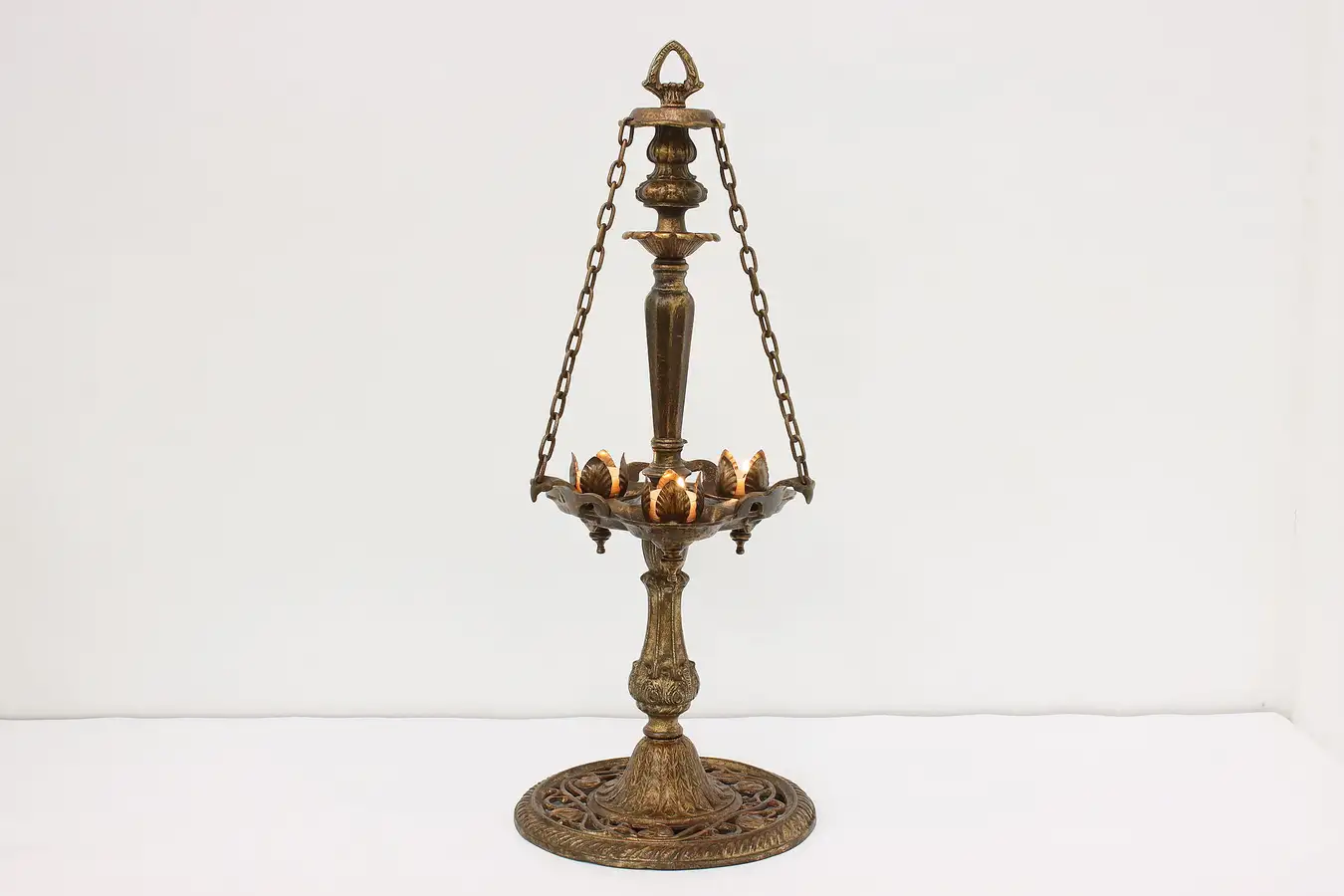 Main image of Gothic Vintage Cast Iron Candelabra on Chains, Floral