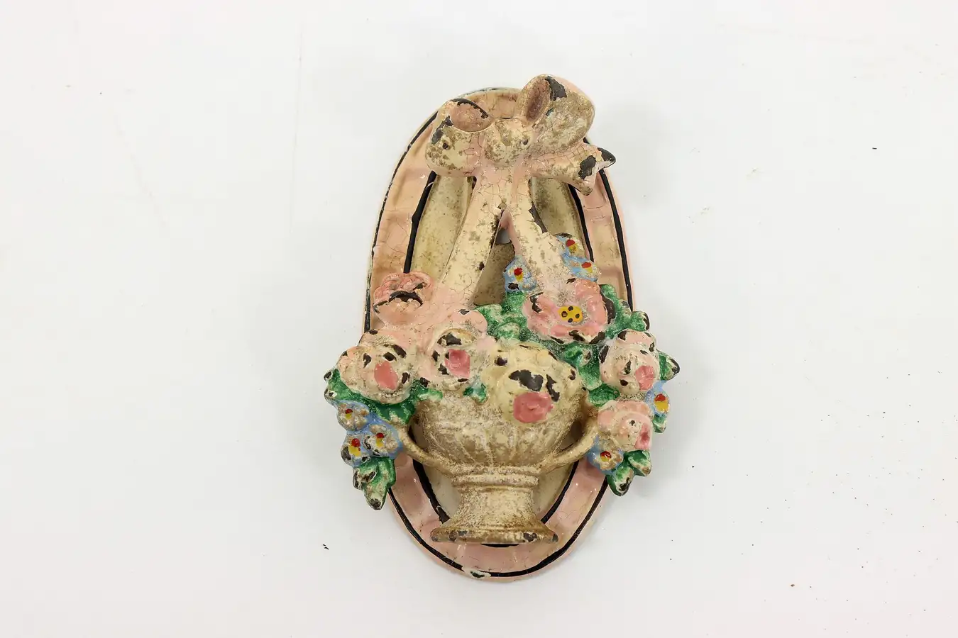 Main image of Victorian Salvage Antique Cast Iron Painted Flower Basket Door Knocker