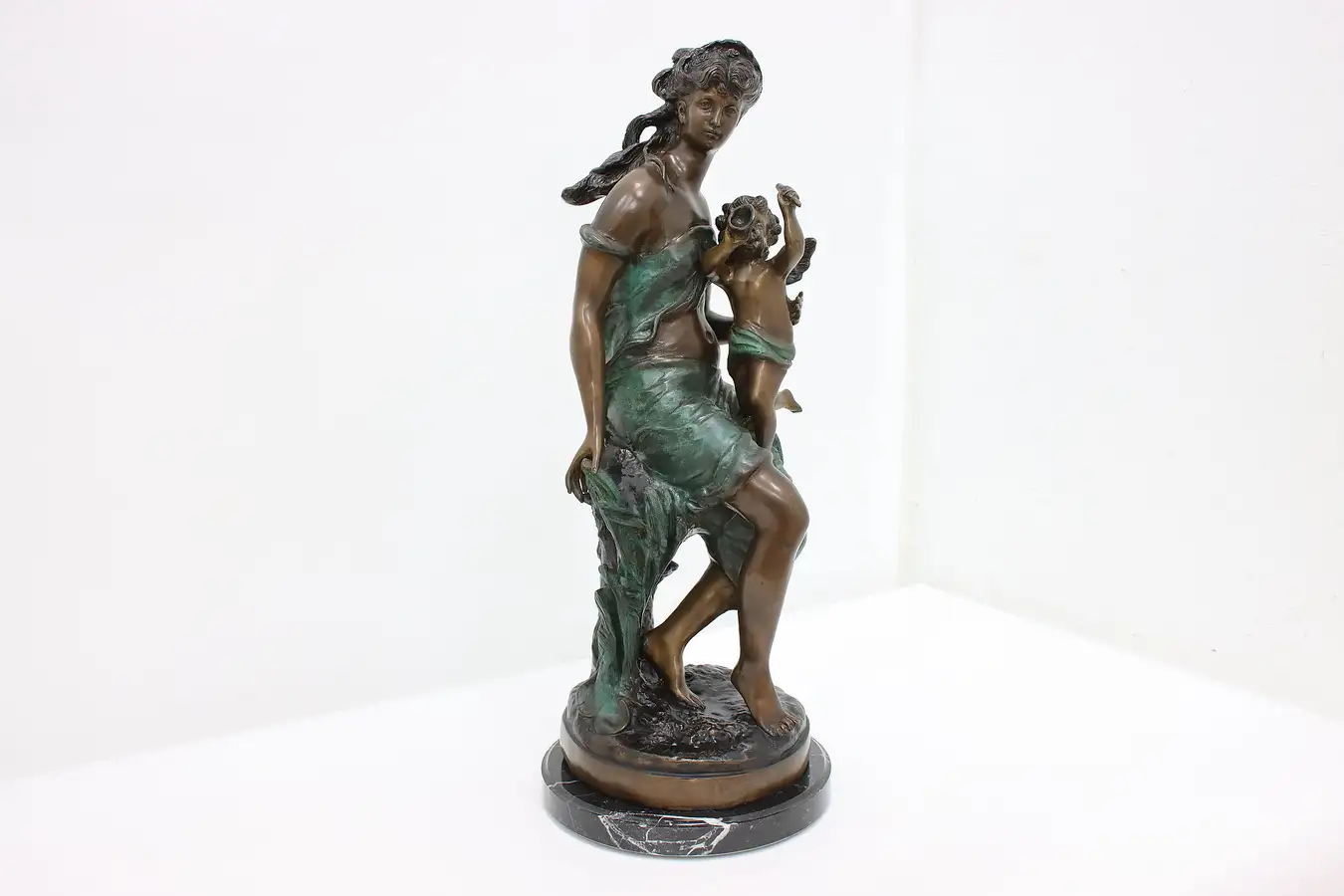 Main image of Woman & Cherub French Vintage Bronze Sculpture, Moreau