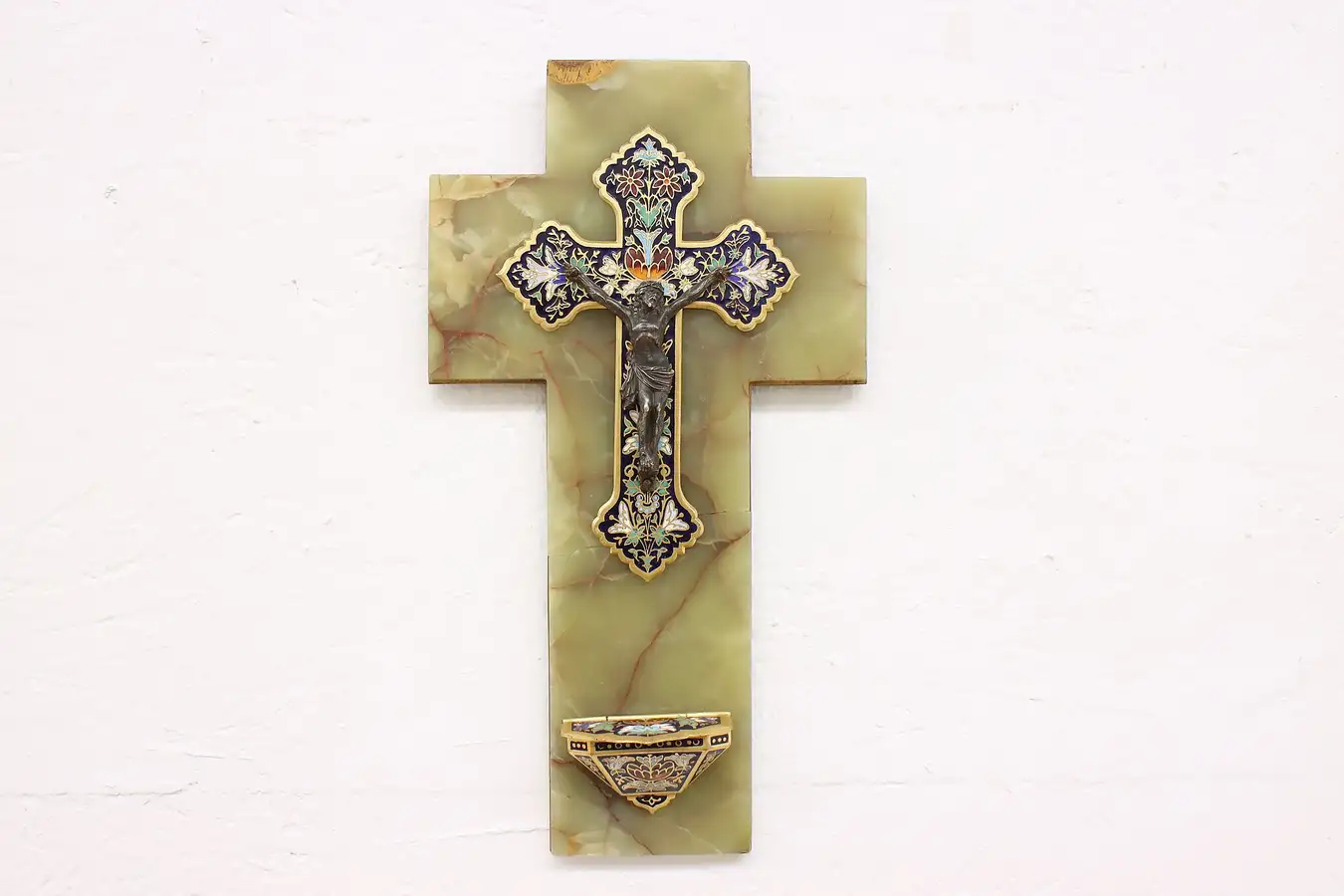 Main image of French Antique Champleve Enamel, Gold & Onyx Wall Cross